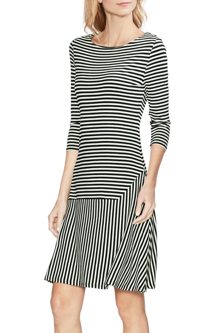 Women's Vince Camuto Stripe Drop Waist Dress, Size - Black
