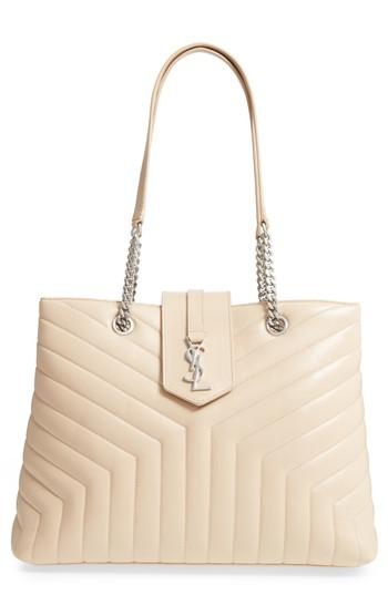Saint Laurent Large Loulou Matelasse Leather Shopper - Beige