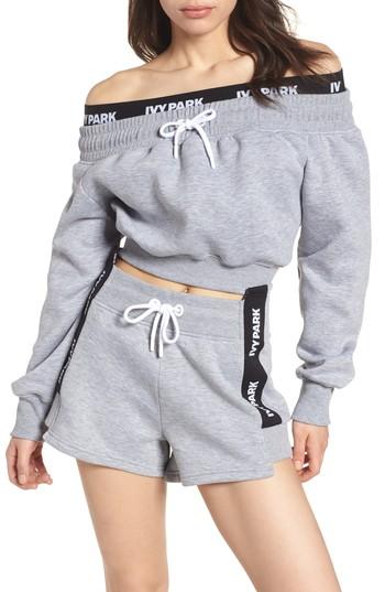 Women's Ivy Park Off The Shoulder Crop Sweatshirt - Grey