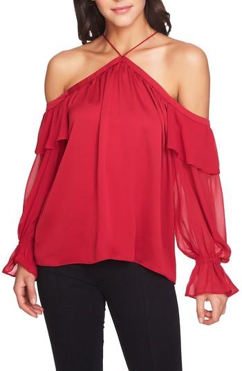 Women's 1.state Cold Shoulder Halter Top - Red