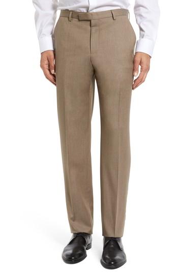 Men's Boss Leenon Flat Front Regular Fit Solid Wool Trousers R - Brown