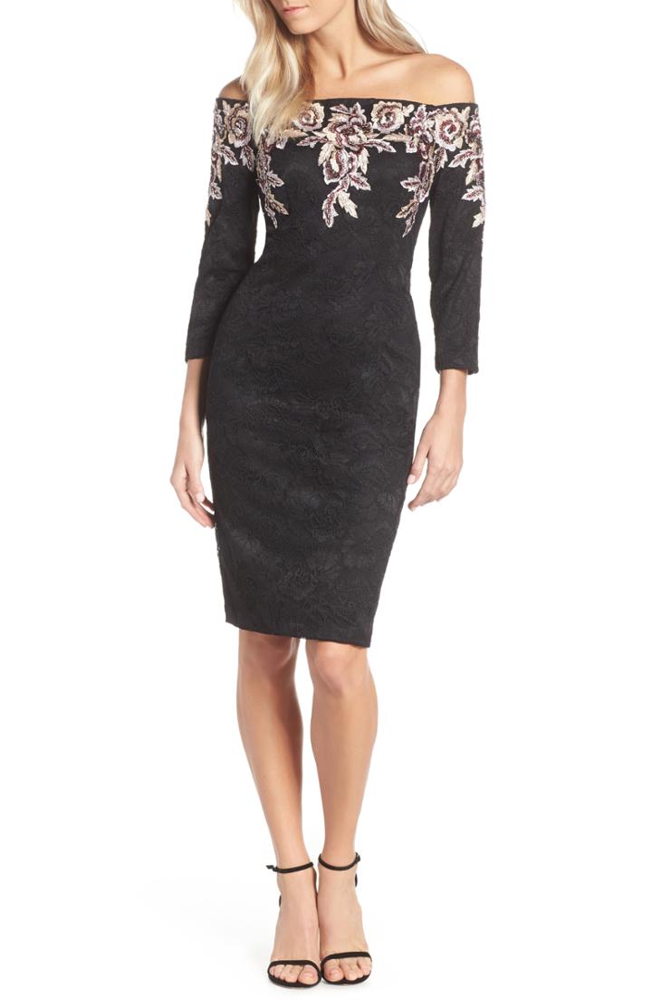 Women's Alex Evenings Off The Shoulder Sheath Dress - Black