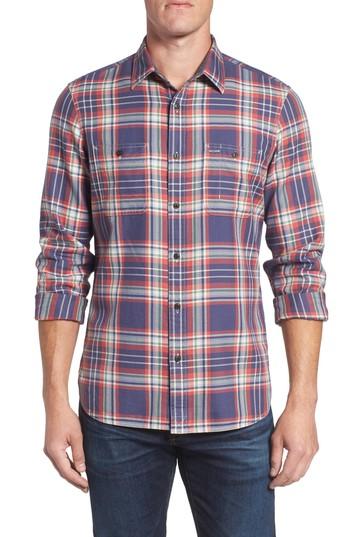 Men's Nordstrom Men's Shop Workwear Slim Fit Washed Plaid Sport Shirt - Blue