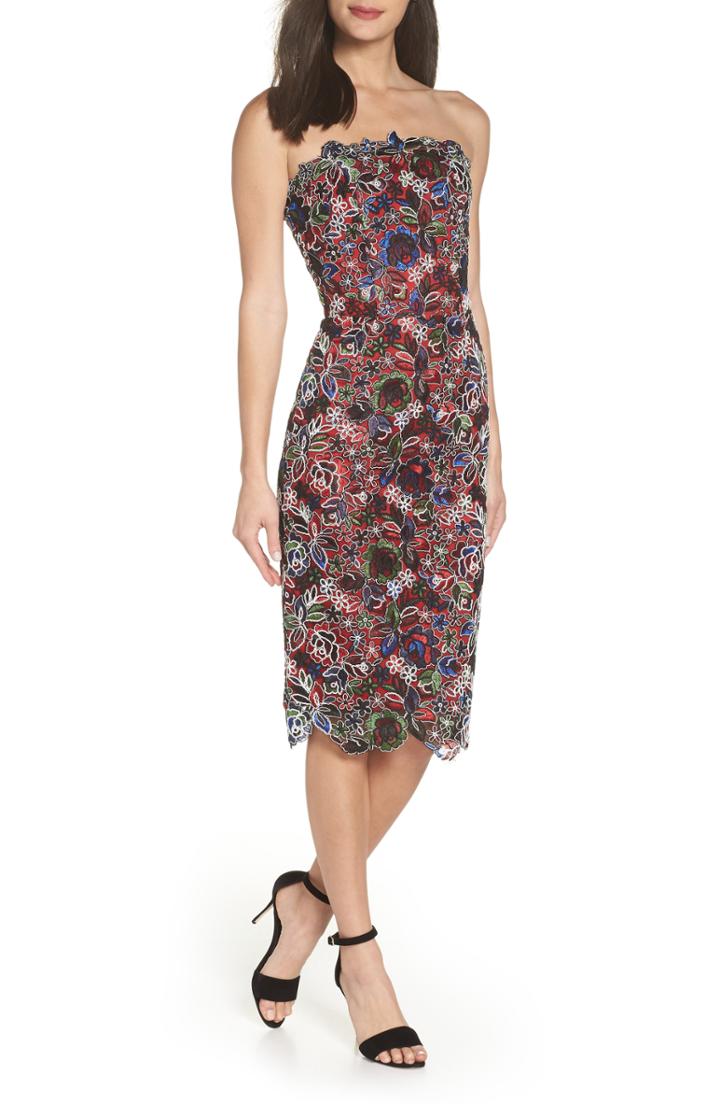 Women's Bronx And Banco Maria Embroidered Strapless Cocktail Sheath - Red