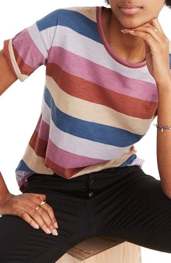 Women's Madewell Whisper Cotton Longrock Stripe Crewneck Tee, Size - Purple
