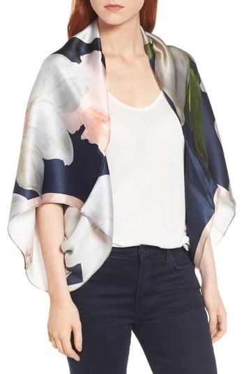 Women's Ted Baker London Chatsworth Bloom Silk Cape Scarf, Size - Blue
