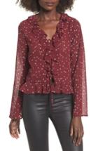 Women's Elodie Star Print Ruffle Lace-up Top - Burgundy