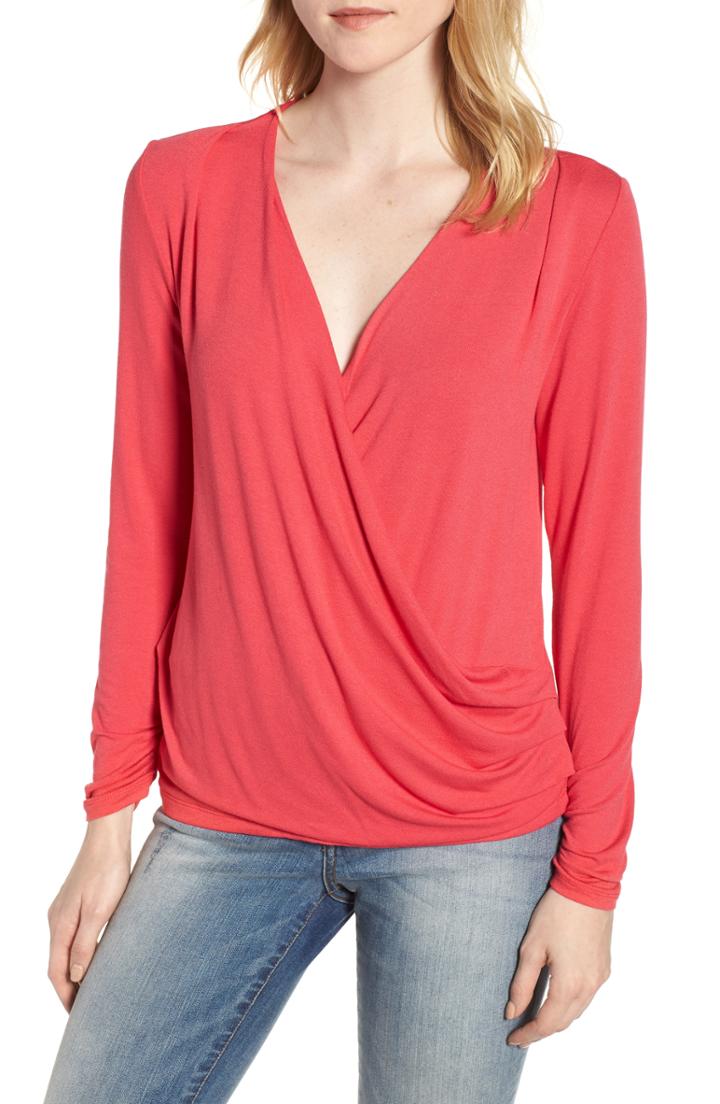 Women's Bobeau Faux Wrap Knit Top, Size - Orange