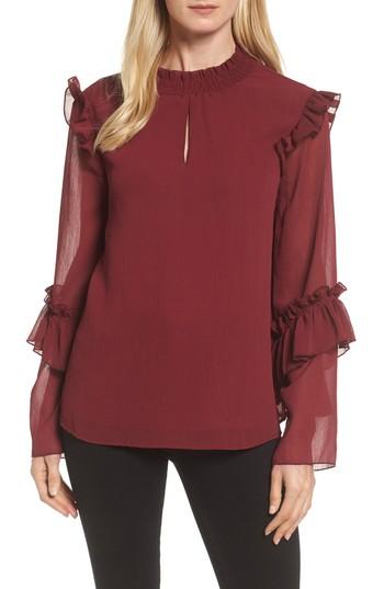 Women's Bobeau Ruffle Sleeve Blouse - Burgundy