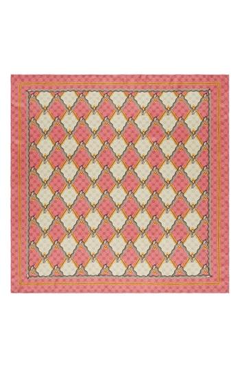 Women's Gucci Snake Rhombus Square Silk Twill Scarf, Size - Pink