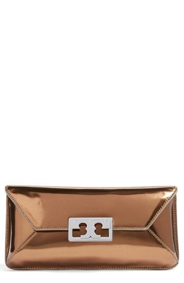 Tory Burch Gigi Metallic Leather Clutch -