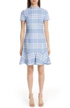 Women's Oscar De La Renta Checkered Ruffle Hem Stretch Wool Dress - Blue