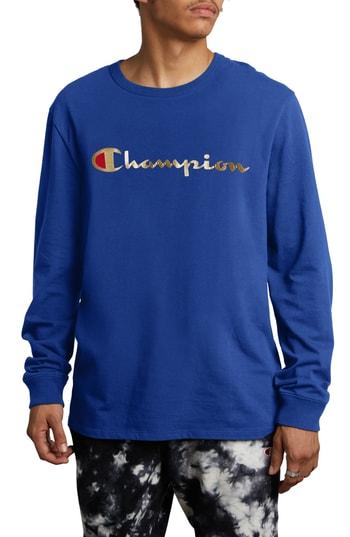 Men's Champion Gold Script Logo Long Sleeve T-shirt