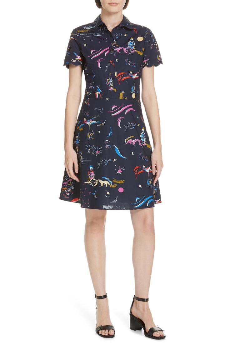 Women's Tory Burch Scalloped Edge Shirtdress - Blue