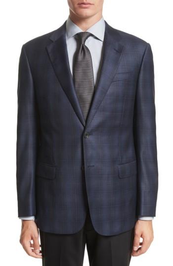 Men's Emporio Armani Trim Fit Plaid Wool Sport Coat R Eu - Blue