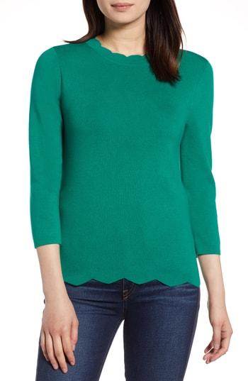 Women's Halogen Scallop Edge Sweater - Green