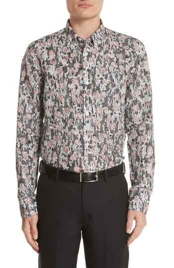 Men's Burberry London Strenton Print Shirt - Grey