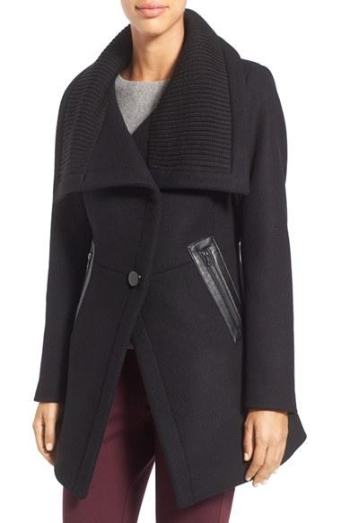 Women's Trina Turk 'maddi' Knit Collar Cutaway Wool Blend Coat