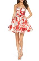 Women's Mac Duggal Strapless Metallic Floral Jacquard Fit & Flare Dress - Red