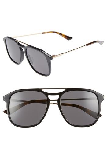 Men's Gucci Light Combi 55mm Aviator Sunglasses - Gold/ Dark Havana