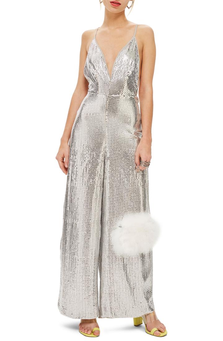 Women's Topshop Sequin Jumpsuit Us (fits Like 16-18) - Metallic