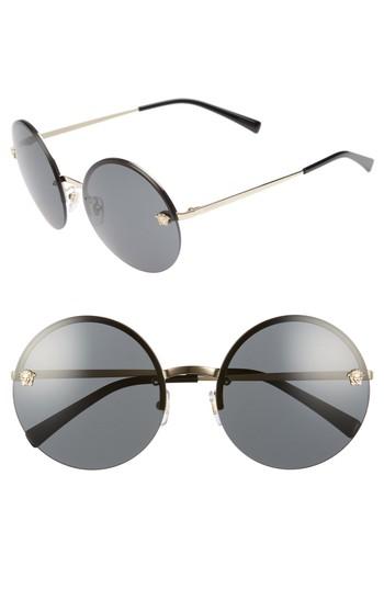 Women's Versace Medusa Logo 59mm Large Round Sunglasses - Pale Gold Solid