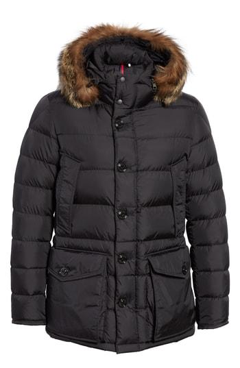 Men's Moncler Cluny Giubbotto Down Parka With Genuine Coyote Fur Trim - Black