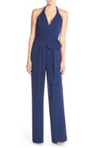 Women's Ceremony By Joanna August 'scarlette' Faux Wrap Chiffon Halter Jumpsuit - Blue