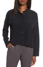 Women's Eileen Fisher Mandarin Collar Boxy Top, Size - Black
