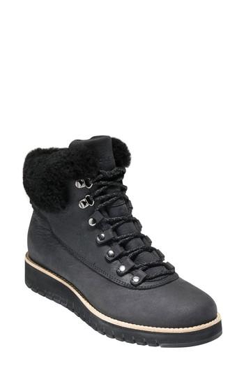 Women's Cole Haan Grandexpl?re Genuine Shearling Trim Waterproof Hiker Boot B - Black
