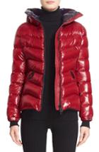 Women's Moncler Anthia Water Resistant Shiny Nylon Hooded Down Puffer Jacket - Red