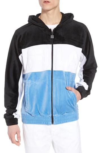 Men's Fila Oscar Zip Up Velour Hoodie - Black