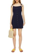Women's Topshop Button Down Rib Minidress Us (fits Like 10-12) - Blue
