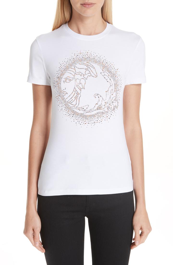 Women's Versace Collection Medusa Crystal Embellished Jersey Tee Us / 38 It - White
