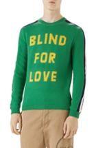 Men's Gucci Blind For Love Snake Wool Crewneck Sweater - Green