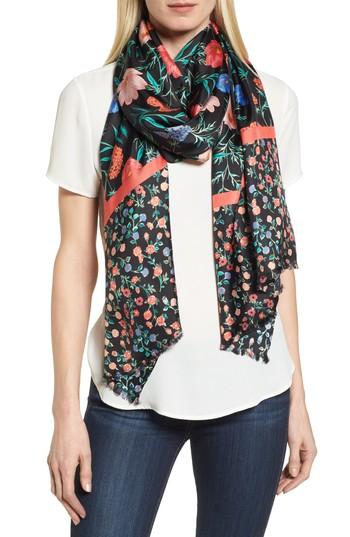 Women's Kate Spade New York Blossom Silk Scarf, Size - Black