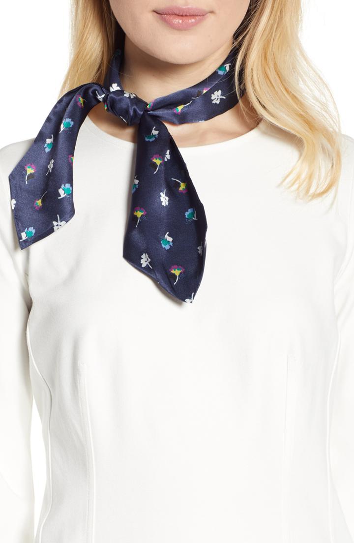 Women's Halogen Floral Silk Tie Scarf, Size - Blue