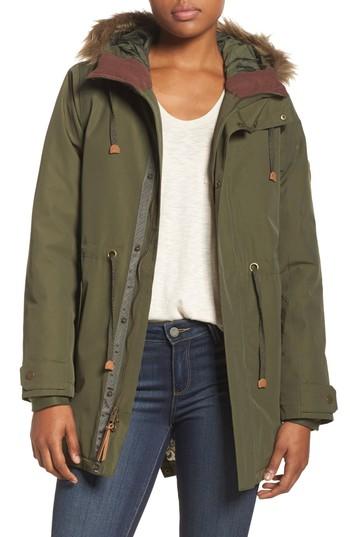 Women's Burton Saxton Waterproof Down Parka With Faux Fur Trim - Green