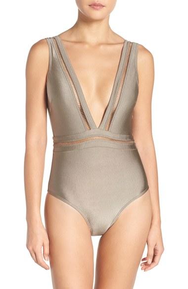 Women's Ted Baker London Plunge One Piece Swimsuit - Beige