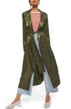 Women's Topshop Belted Satin Duster Coat Us (fits Like 0) - Green