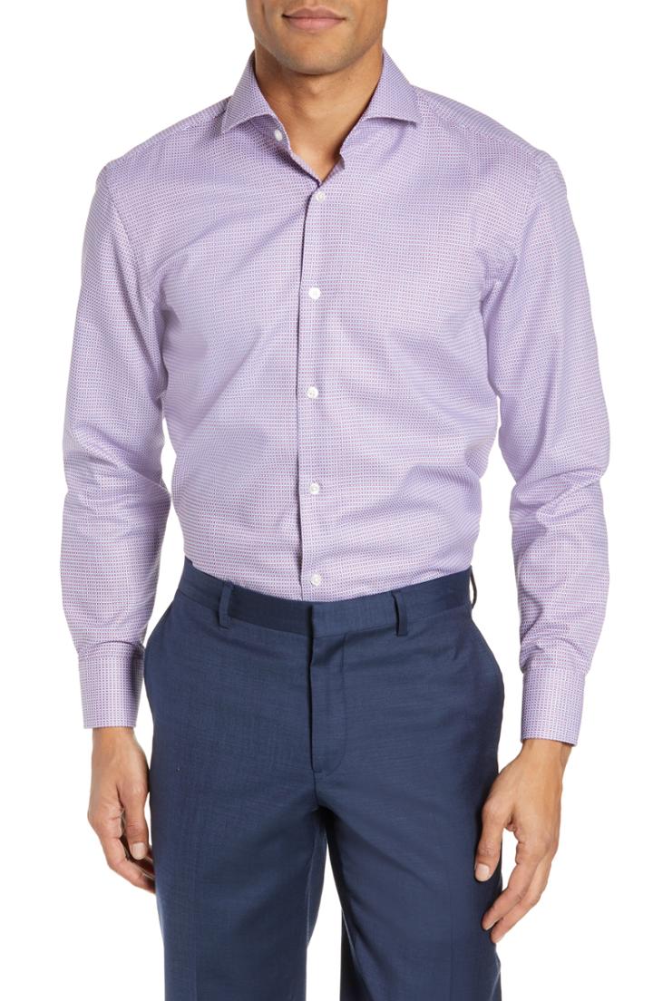 Men's Boss Mark Trim Fit Geometric Dress Shirt L - Pink