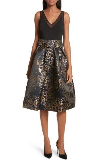 Women's Ted Baker London Dotalle Kyoto Garden Jacquard Midi Dress - Black