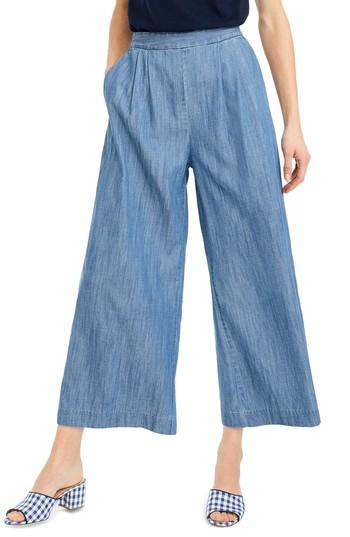 Women's J.crew Wide Leg Crop Chambray Pants - Blue