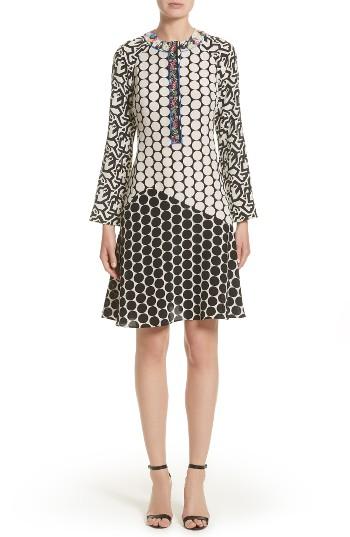 Women's Etro Polka Dot Print Silk Crepe De Chine Flutter Dress Us / 42 It - White