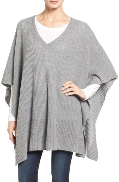 Women's Halogen Cashmere Poncho, Size - Grey