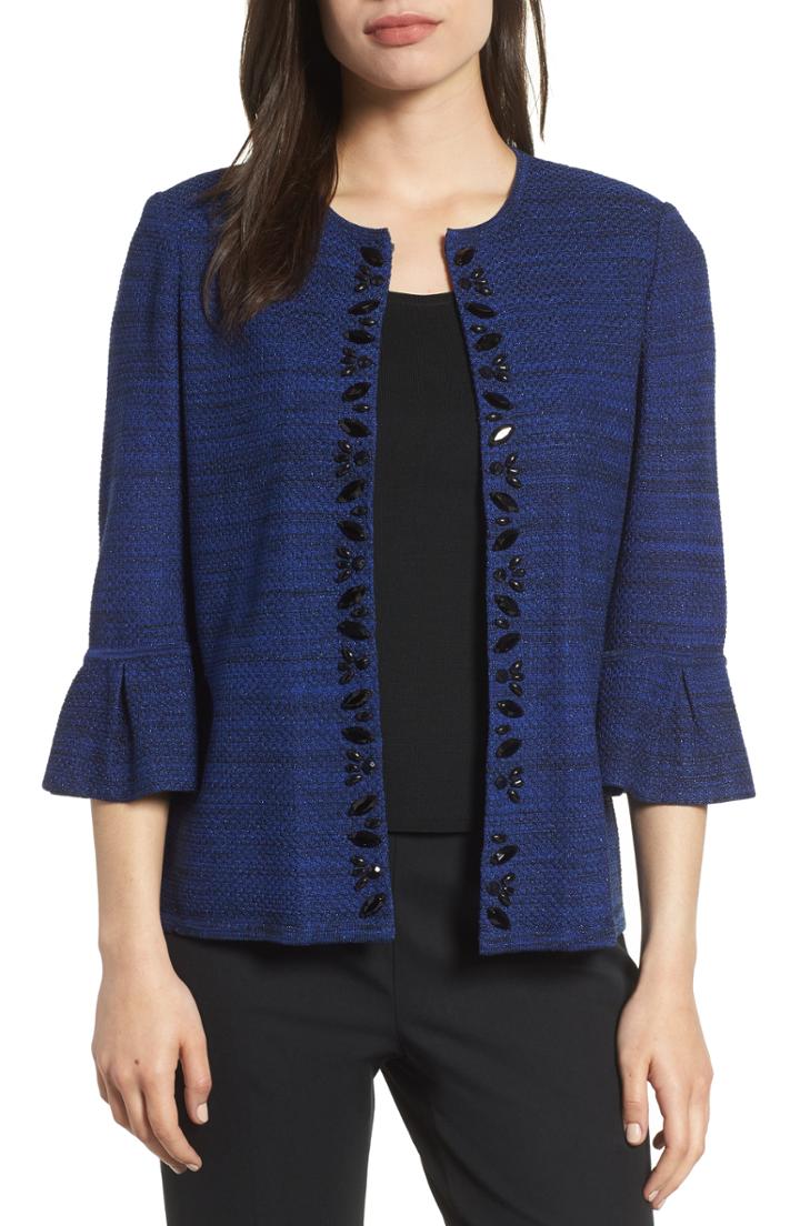 Women's Ming Wang Embellished Knit Jacket - Blue