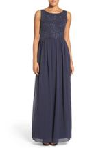 Women's Adrianna Papell Embellished Bodice Sleeveless Chiffon Gown - Blue
