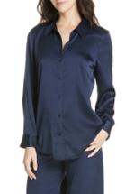 Petite Women's Eileen Fisher Stretch Silk Shirt P - Blue