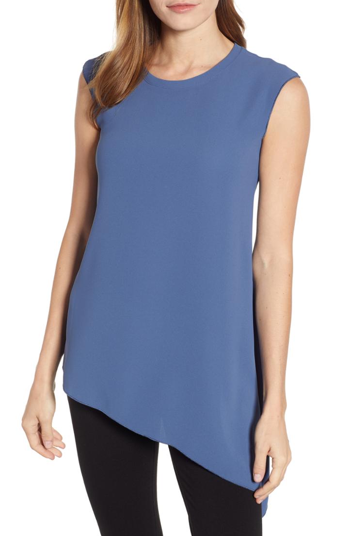 Women's Anne Klein Fluid Asymmetrical Hem Sleeveless Crepe Blouse - Blue