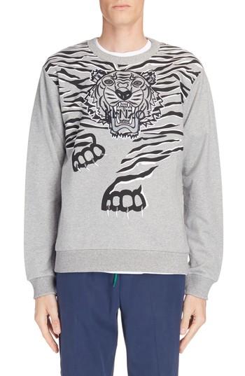 Men's Kenzo Big Tiger Print & Embroidered Sweatshirt - Grey